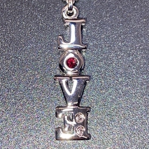 Swarovski LOVE Necklace. White & Red Crystals. 17 inches total length of Chain. - Picture 7 of 7